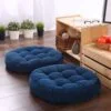 Blue Pair of Round Floor Cushion Ball Fiber Filled – Soft and Plush Floor Pillows