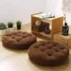 Dark Brown Pair of Round Floor Cushion Ball Fiber Filled – Soft and Plush Floor Pillows
