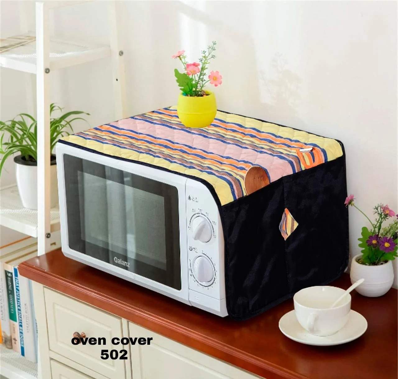 Lace Border Quilted Cotton Oven Cover – Decorative Kitchen Cover with Dual Pockets