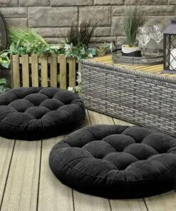 Dark Graphite Pair of Round Floor Cushion Ball Fiber Filled – Soft and Plush Floor Pillows