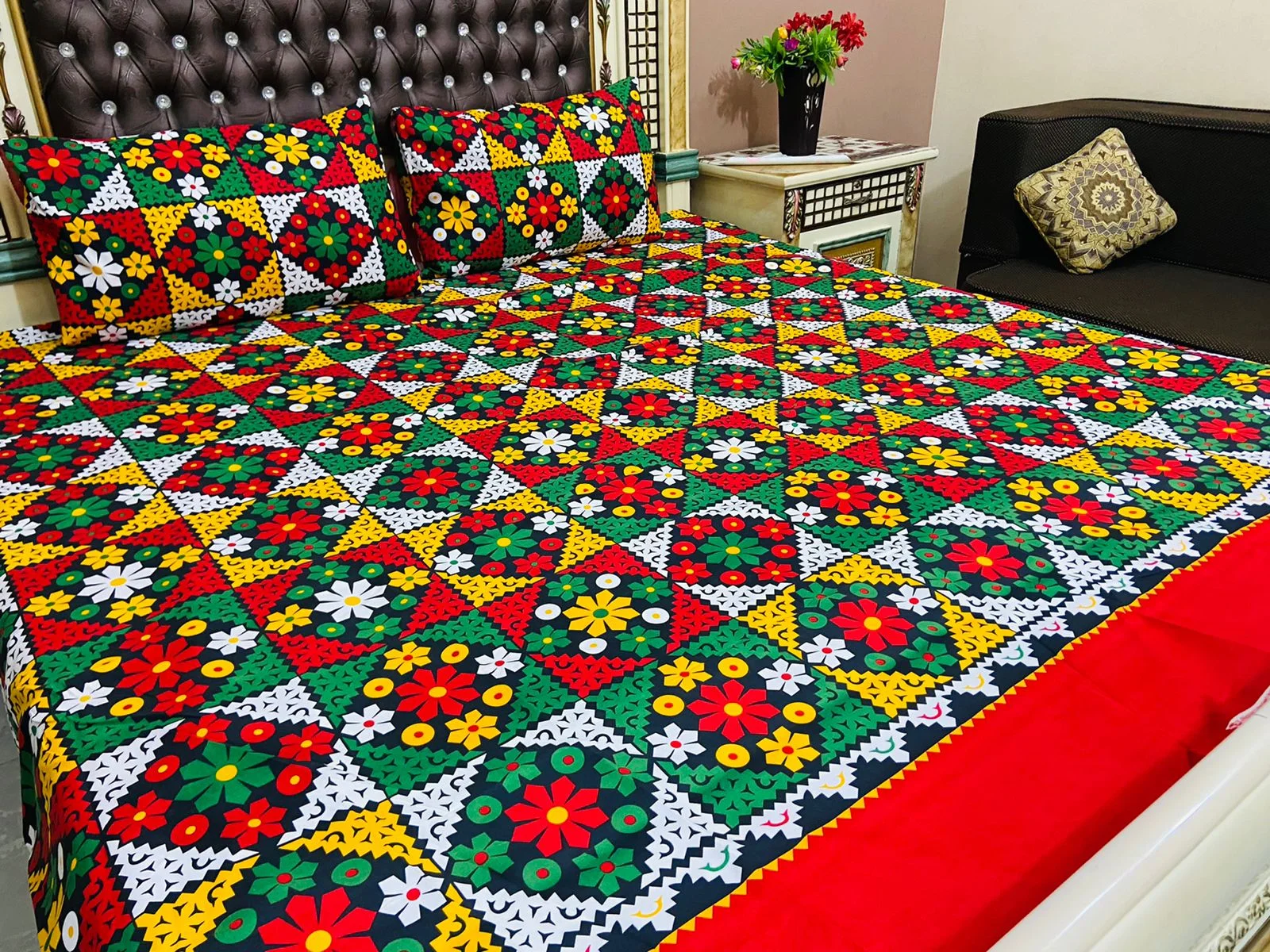 "Buy 3D Crystal Cotton Bed Sheet – Double Bed Size for a Luxurious Sleep"