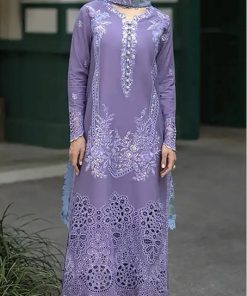 Mushq 3PC embroidered lawn suit with full front embroidery and Monark dupatta – Summer