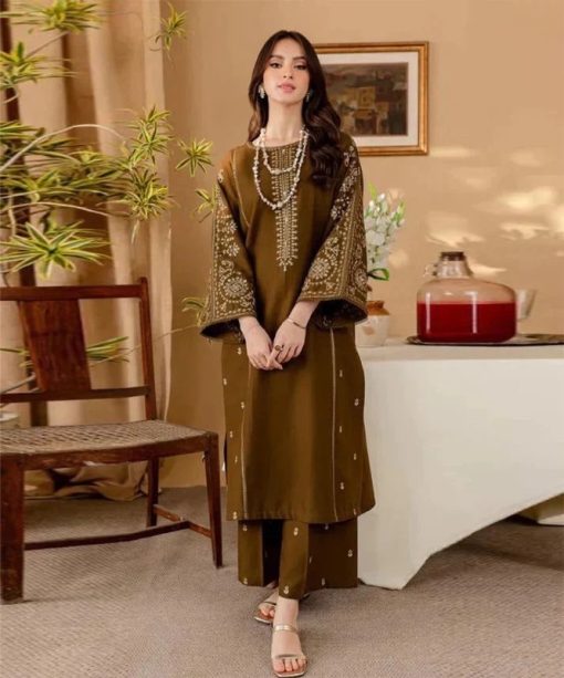 MariaB 2 Piece Lawn Suit – Fully Embroidered Front & Sleeves with Dyed Back and Embroidered Trouser