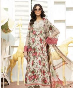 MariaB MB-703 3 Piece Lawn Suit – Embroidered Neck, Daman, Sleeves Patch & 4-Sided Embroidered Chiffon Dupatta