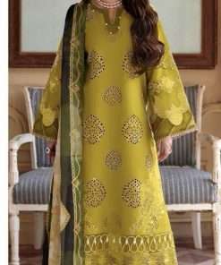 Elaf 3PC embroidered lawn suit with daman patch and printed dupatta – Summer