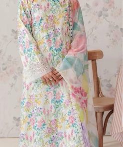 MariaB MB-702 3 Piece Chikankari Lawn Suit – Heavy Embroidered Shirt with Digital Chiffon Dupatta & Embroidered Borders
