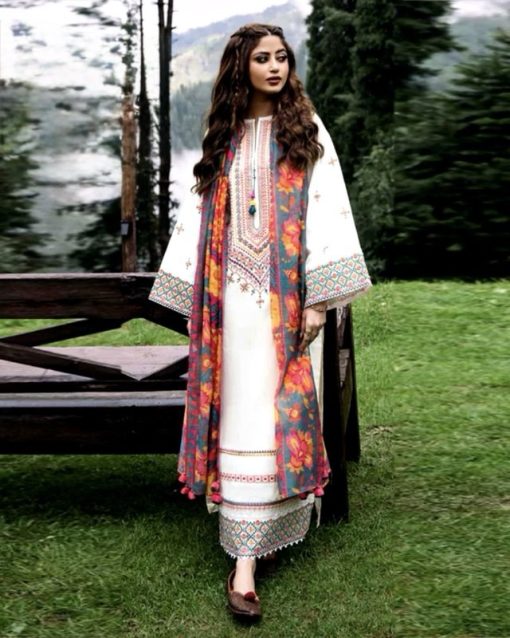 Sapphire White Embroidered Lawn Suit with Tarkashi Printed Dupatta