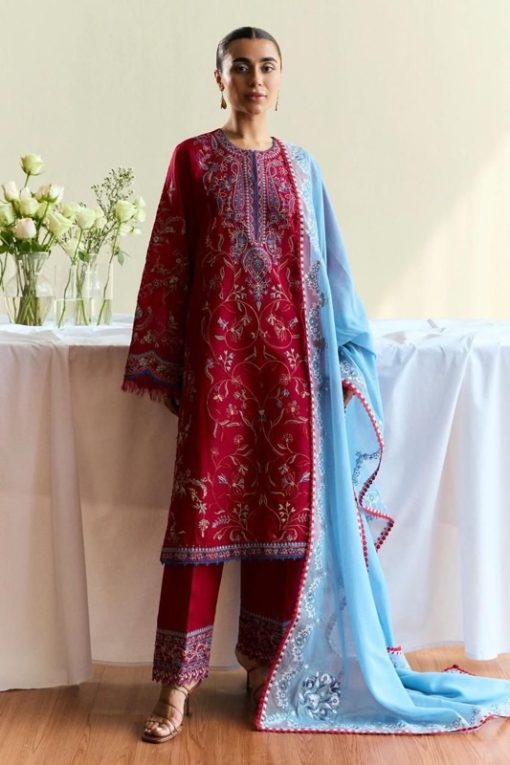 Zara Shahjahan ZS-901 Lawn Suit – Full Heavy Embroidered Shirt with Daman Patch & Fancy Dupatta
