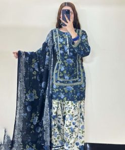 Bin Saeed BS-100 digital printed lawn suit with voile dupatta and printed trouser – A+ replica with open picture
