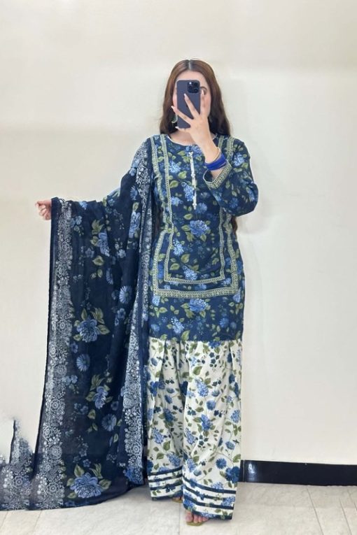 Bin Saeed BS-100 digital printed lawn suit with voile dupatta and printed trouser – A+ replica with open picture