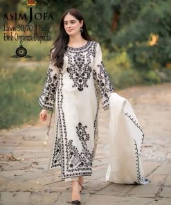 Asim Jofa White Embroidered Lawn Suit with Stylish Dupatta