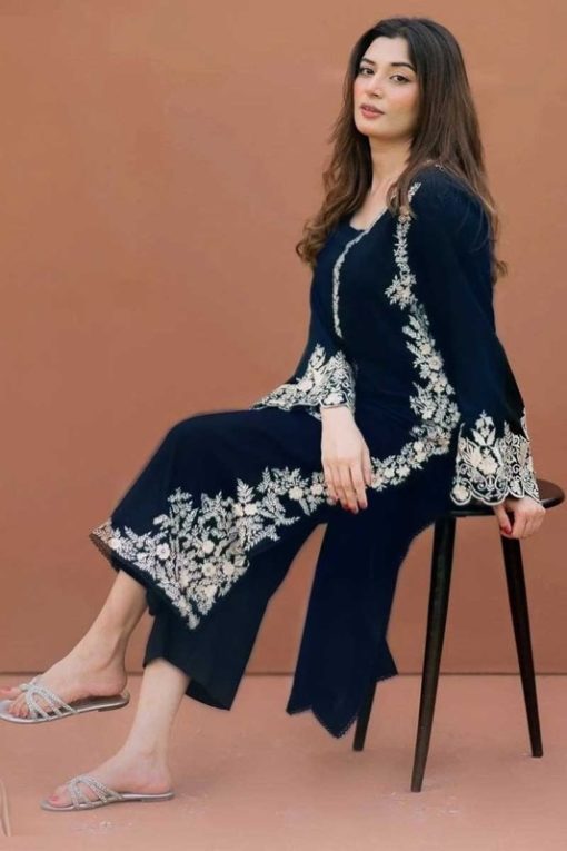 MariaB 2PC Summer Lawn Suit – Front Embroidered Shirt & Sleeves with Plain Trouser