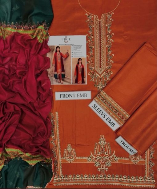 Elegant embroidered unstitched 3-piece lawn suit for women in summer collection - Style #045