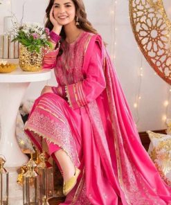 Nishat NT-007 embroidered lawn suit with neckline, sleeves, and border embroidery – chiffon dupatta included