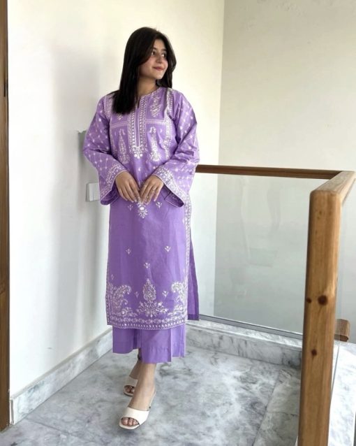 Light purple embroidered 2PC lawn suit for summer 2025