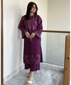 Purple embroidered 2PC lawn suit for summer 2025