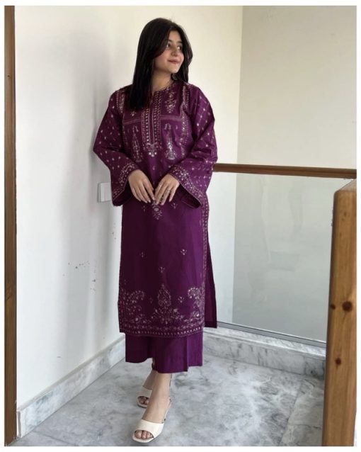 Purple embroidered 2PC lawn suit for summer 2025