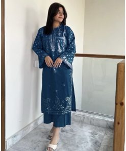 Blue embroidered 2PC lawn suit for women – summer 2025