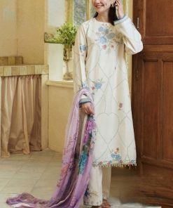 Zara Shahjahan 3 Piece Summer Lawn Suit – Heavy Embroidered Shirt & Sleeves, Plain Trouser with Tarkashi Voile Dupatta