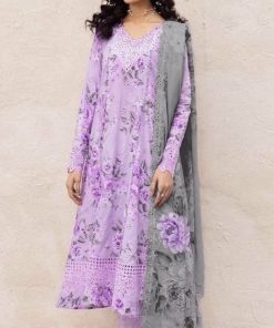 Light Purple Iznik 3 Piece Lawn Suit – Chikankari Embroidered Shirt with Printed Dupatta & Embroidered Patti