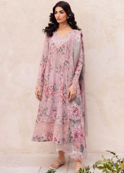 Iznik 3 Piece Summer Lawn Suit in Peach – Chikankari Lawn Shirt, Digital Printed Dupatta with 4-Side Embroidered Patti