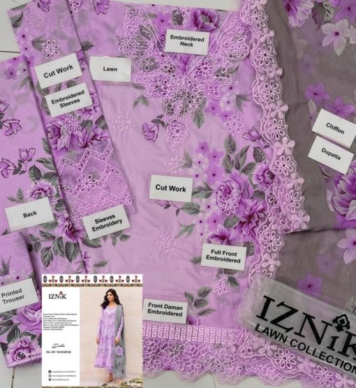 Iznik Light Purple Chikankari Lawn Suit