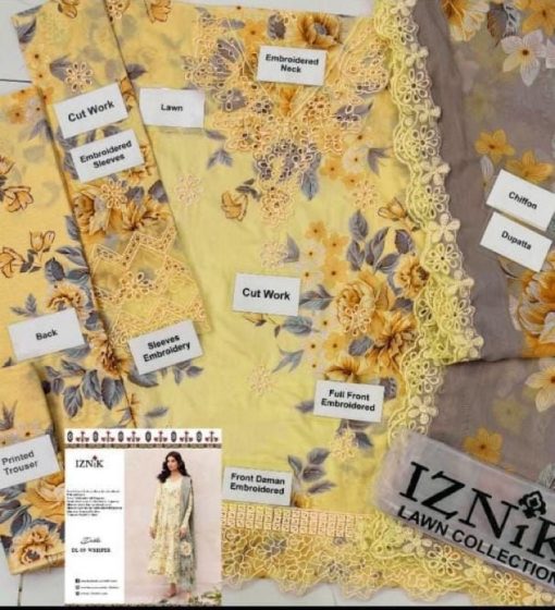 Shop Iznik 3 Piece Lawn Suit in Light Yellow