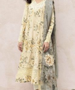 Iznik 3 Piece Summer Lawn Suit in Light Yellow – Chikankari Lawn Shirt, Digital Printed Chiffon Dupatta with Embroidered Borders