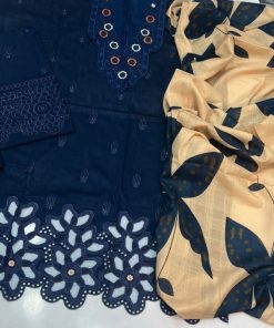 Mushq MS-04 – 3 Piece Embroidered Lawn Suit with Printed Dupatta & Organza Finishing