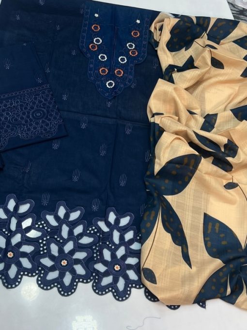 Mushq MS-04 – 3 Piece Embroidered Lawn Suit with Printed Dupatta & Organza Finishing