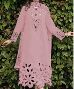 Mushq MS-03 3 Piece Lawn Suit – Heavy Embroidered Shirt with Cutwork Sleeves & Monark Dupatta