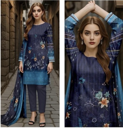 Bareeze BR-03 3 Piece Lawn Suit – Digital Printed Shirt with Chikankari Embroidery & Dupatta