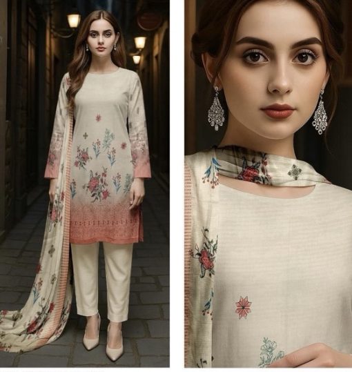 Bareeze BR-01 3 Piece Lawn Suit – Digital Printed Shirt with Chikankari Embroidery & Dupatta