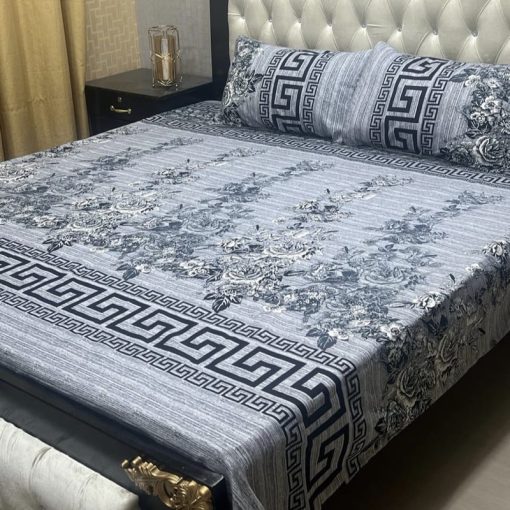 3D Crystal Cotton Bedsheet Design 123 with King Size comfortAbu Hurairah Fabrics
