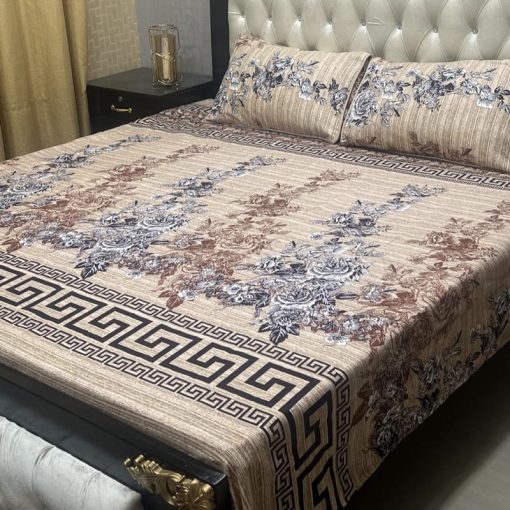 3D Crystal Cotton Bedsheet Design 114 with King Size comfortAbu Hurairah Fabrics