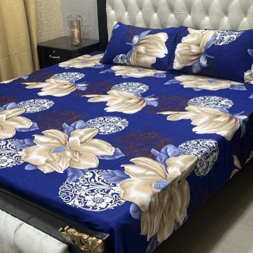 3D Crystal Cotton Bedsheet Design 124 with King Size comfortAbu Hurairah Fabrics