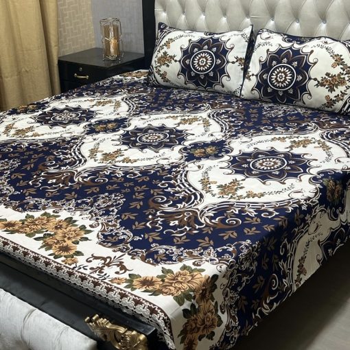 3D Crystal Cotton Bedsheet Design 109 with King Size comfortAbu Hurairah Fabrics
