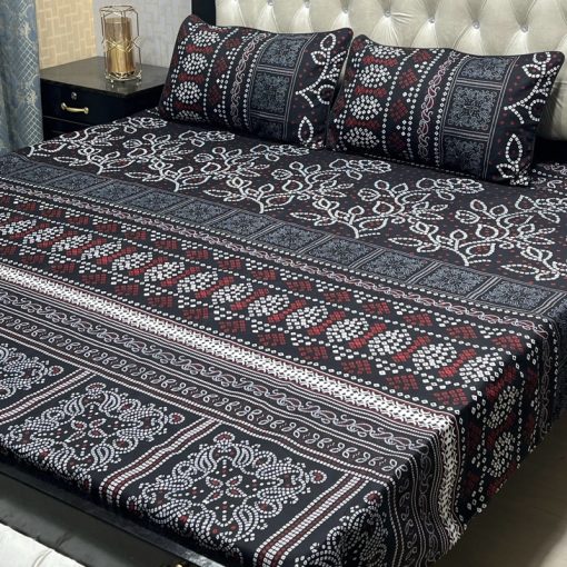 3D Crystal Cotton Bedsheet Design 113 with King Size comfortAbu Hurairah Fabrics