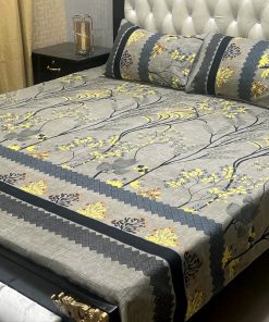 3D Crystal Cotton Bedsheet Design 129 with King Size comfortAbu Hurairah Fabrics