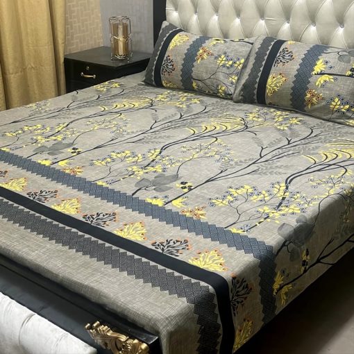 3D Crystal Cotton Bedsheet Design 129 with King Size comfortAbu Hurairah Fabrics