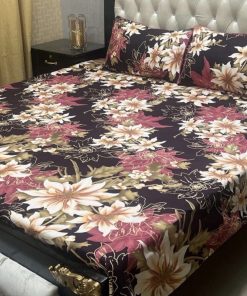 3D Crystal Cotton Bedsheet Design 119 with King Size comfortAbu Hurairah Fabrics