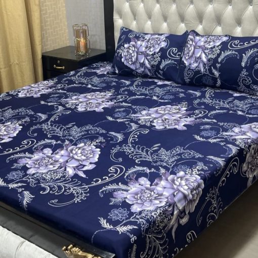 3D Crystal Cotton Bedsheet Design 117 with King Size comfortAbu Hurairah Fabrics