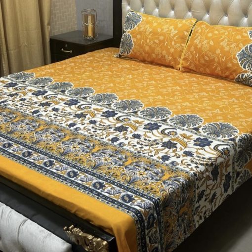 3D Crystal Cotton Bedsheet Design 126 with King Size comfortAbu Hurairah Fabrics