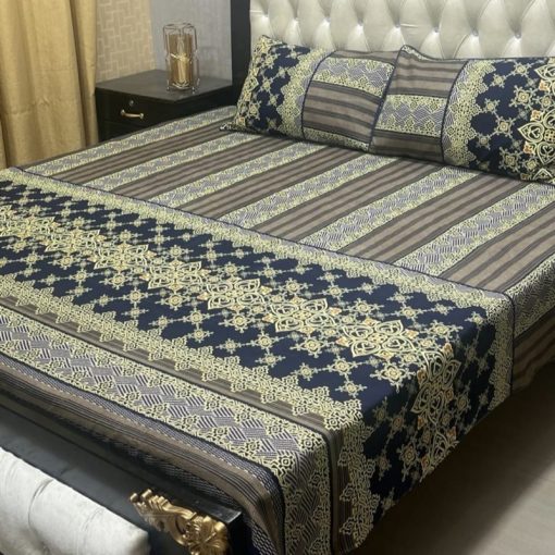3D Crystal Cotton Bedsheet Design 125 with King Size comfortAbu Hurairah Fabrics
