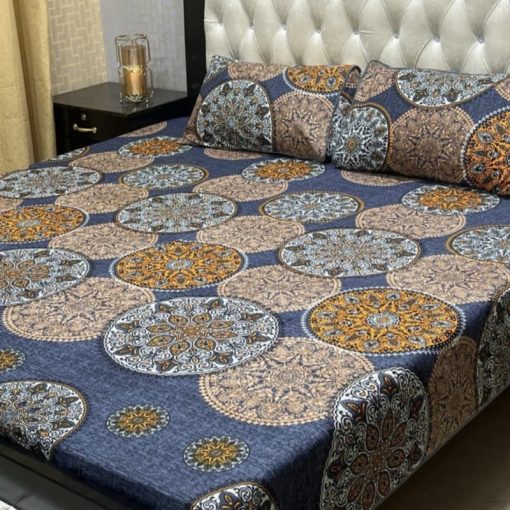 3D Crystal Cotton Bedsheet Design 115 with King Size comfortAbu Hurairah Fabrics