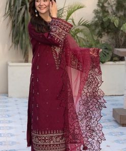 Rangreza RR-204 embroidered lawn suit with organza dupatta and sequined neckline – A+ replica with real image preview