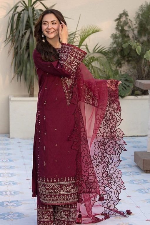 Rangreza RR-204 embroidered lawn suit with organza dupatta and sequined neckline – A+ replica with real image preview