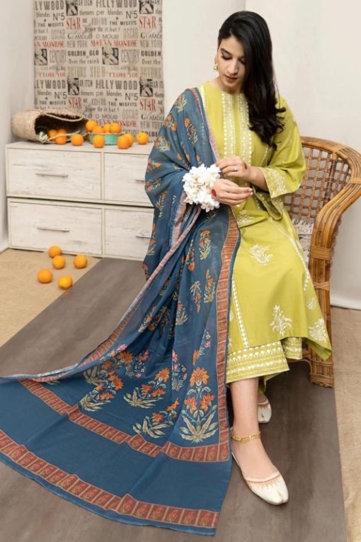 ZS-09 Zara Shahjahan Lawn Suit – Embroidered Shirt, Sleeves, Trouser & Monark Printed Dupatta