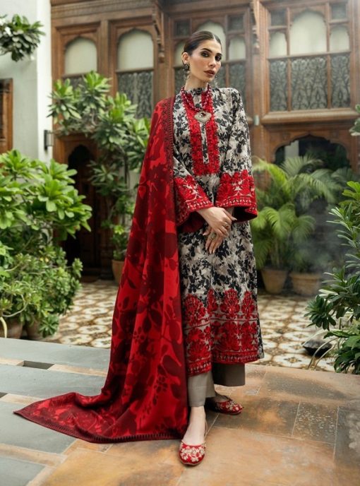 Zainab Chottani 3 Piece Printed Lawn Suit – ZC-04 with Heavy Shaneel Embroidered Front & Daman