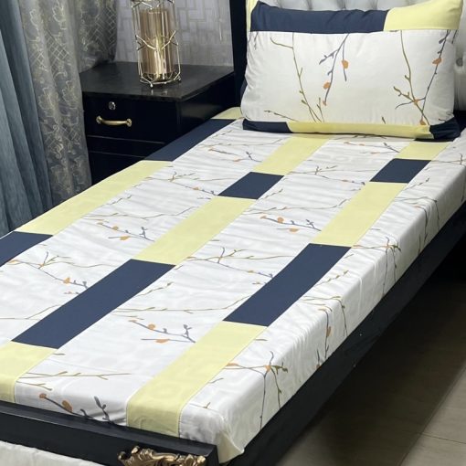 Single bed sheet with matching pillow cover featuring hand-stitched embroidery